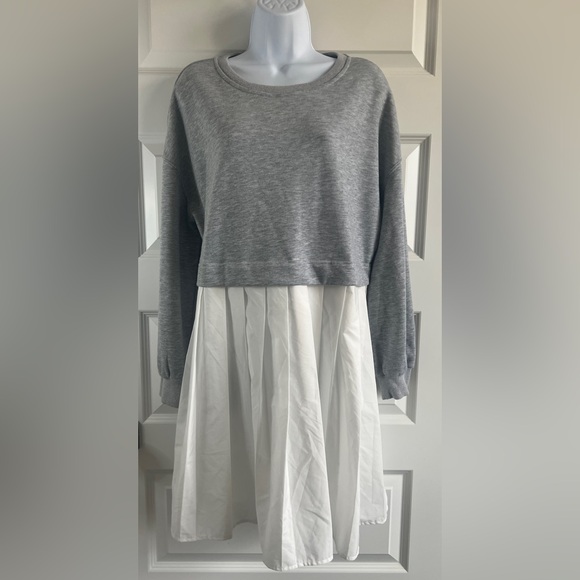 Dresses & Skirts - UNBRANDED Gray Cropped Sweatshirt White Skirt Layered Dress Size Medium